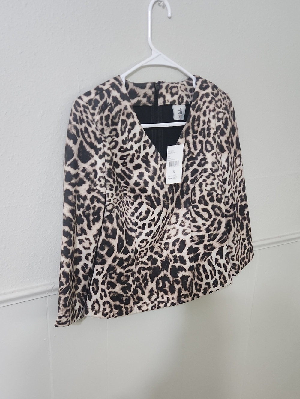 CAbi Leopard Print Wrap Blouse - Beige and Black